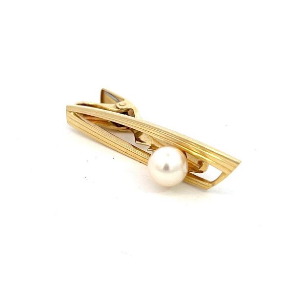 Mikimoto Estate Akoya Pearl Tie Clip 45 mm 14k Y Gold 7.70 mm M369 - Picture 3 of 8